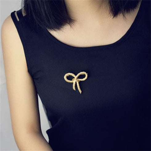 Elegant Gold Color Bow Tie Brooch Lapel Pin For Women Simple Dress Coat Cardigan Wedding Jewelry Gifts...
