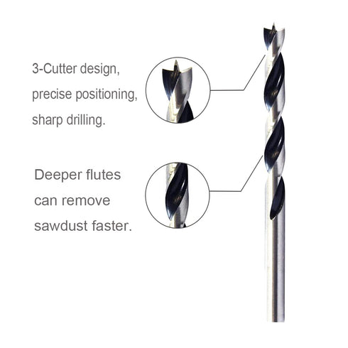 Brad Point Drill Bits 3mm (1/8") Wood Drill Bit Set Woodworking Drills High Carbon Steel for Furniture Hardwood Softwood Cupboard Wardrobe 5 Pack...