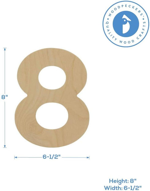 Wooden Number 8 Cutouts 8", Wooden Numbers for Wall Decor, Home Decor, Crafts, and Party Decorations by Woodpeckers...