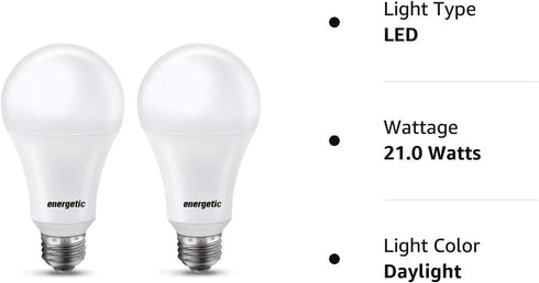 Super Bright Light Bulb 150 Watt Equivalent A21 LED Light Bulb, Daylight 5000K, E26 Base, 2600 High Lumens LED Bulb, Non-Dimmable, UL Listed, 2 Pa...