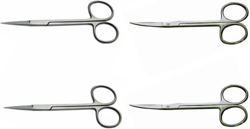 Iris Scissors - 4-Piece Instrument-Grade Stainless Steel Scissors Set - 2 Straight Iris Scissors (4.5 inches each) and 2 Curved Iris Scissors (4.5...