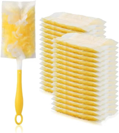 Duster Refills Bulk Compatible with Swiffer Dusters for Cleaning Home, Office, Furniture (1 Yellow Handle + 30 Count)...