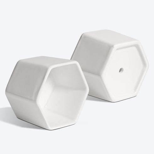 T4U Small White Succulent Planter Pots with Bamboo Tray Hexagon Set of 2, Geometric Ceramic Cactus Plant Holder, Succulent Plant Gifts for Gardene...