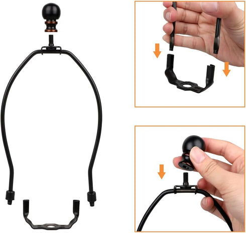 8 Inch Lamp Harp, 2 Set Black Lamp Shade Harp Holder with Finial, DIY Detachable Replacement Lampshade Adapter Harp Bracket Hardware for Table & F...