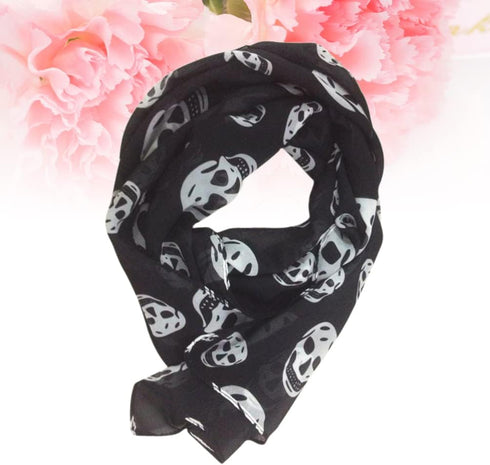 Wakauto Ladies Tulle Skull Pattern Printed Scarf Comfortable Long Style Fashion Soft Scarf Shawl Lady Girl 150 * 50cm...