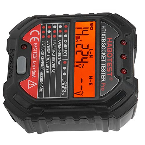 HT107B 90-250V Socket Tester 3-Pin Outlet Tester Receptacle Tester Frequency Phase Voltage Leakage Voltage Test Electric Circuit Detector...