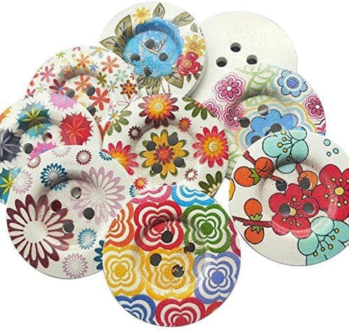 Chenkou Craft 20pcs 2" (50mm) Round Flower Wood Buttons 4 Holes Craft Sewing Button (50mm)...