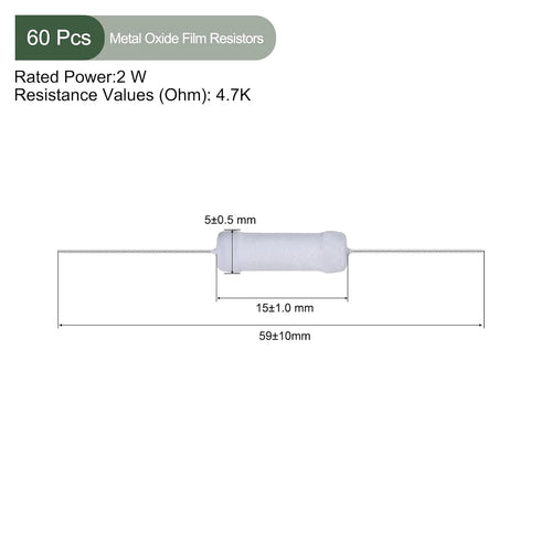 YOKIVE 60 Pcs Metal Oxide Film Resistors, Axis Lead Resistor, Keep Normal Circuit Operation, Great for Electric Power Equipment (Grey, 2W, 4.7K Oh...