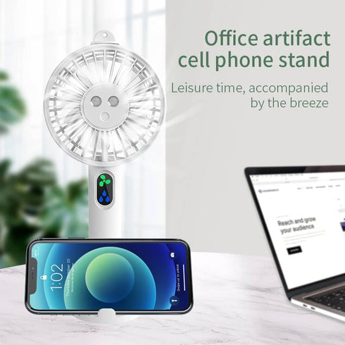 Portable Fan, Portable Water Spray Mist Fan Electric, USB Rechargeable Hand Mini Fan, Cell Phone Holder, 3 Speed Levels and a Button Switch (White...