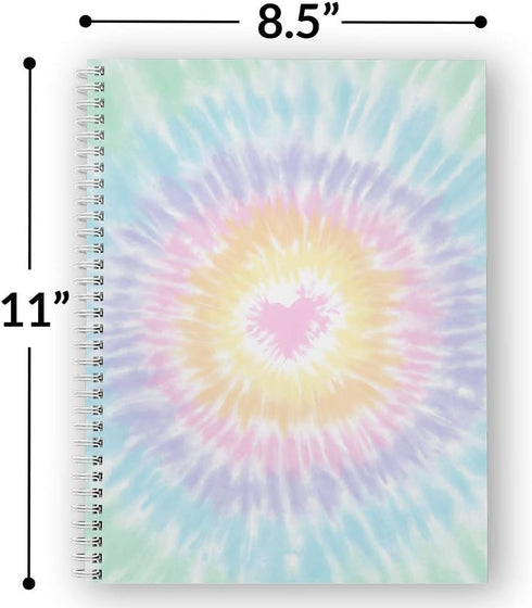 Gotcha Covered Notebooks Softcover Love To Tie Dye 8.5" x 11" Trendy Spiral Notebook/Journal, 120 Wide Ruled Pages, Durable Gloss Laminated Cover,...