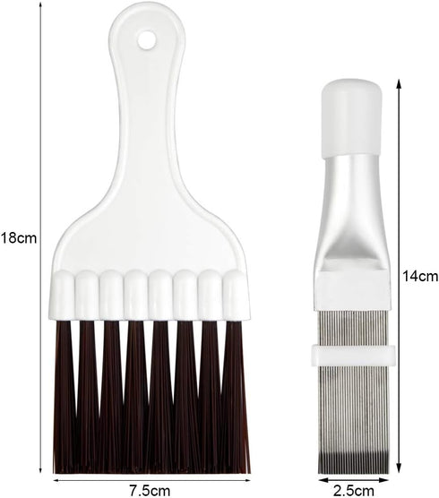 2-in-1 Air Conditioner Cleaning Tool: 2 Pieces - Condenser Fin Cleaning Brush & Stainless Steel Fin Comb - Nylon Bristles - White...