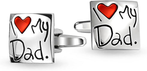 I Love My Dad Cufflinks Red Heart Square Cuff Link For Men Shirt Cuff link Gift For Father Daddy Stainless Steel Enamel...