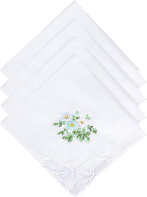 11" Embroidered Lace Cotton Handkerchiefs for Women, Elegant Floral Ladies Hankies with Lace Edge for Daily Use Party Wedding...