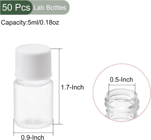 YOKIVE 50 Pcs Chemical Storage Bottle, Plastic Container with Wide Mouth | Reagent Sample Sealing, Great for Laboratory, Store, Factory (Transpare...