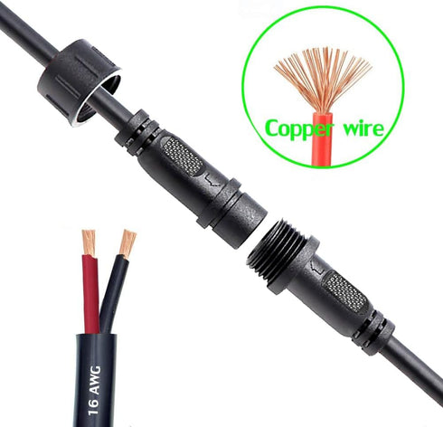 2 wire waterproof connector, 2Pin Male Female Plug LED Connector,with 16AWG IP68 20CM Extension Cable for Car, Boat,Truck,Indoor/Outdoor LED Strip...