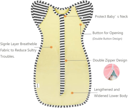 Baby Blanket Sack with Arms Free Design,Transition to Arms Free Wearable for Newborn Girl and Boy, Medium 3-6Months, Yellow Color...