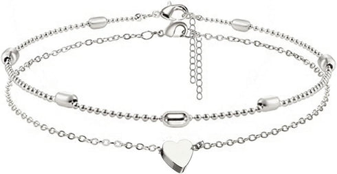COLORFUL BLING 14K Silver Butterfly Anklets With Cubic Zirconia Adjustable Layered Heart Ankle Bracelet Summer Beach Foot Chain Jewelry...