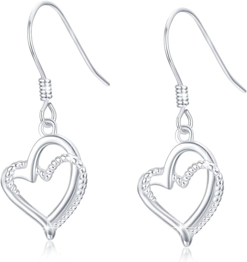 Open Heart Dangle Drop Earrings for Women Sterling Silver Twisted Forever Love Heart White Gold Plated Hook Earrings for Mother’s Day Birthday Gif...