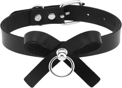 2Pcs Soft Faux Leather Collar and Leash Set for Women,Bow Choker Necklace with Hauling Chain Cosplay Jewelry Gift for Pet Role Play...