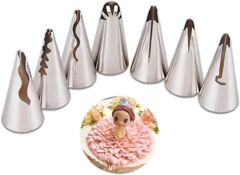 Silver Pleated Skirt Piping Nozzles Set, Stainless Steel Russian Nozzles Tips Piping Set for Pastry Fondant, Cake Decorating Supplies Baking Tools...
