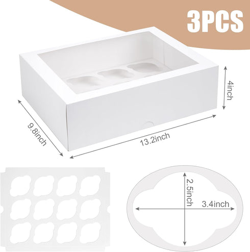 VGOODALL 3PCS White Cupcake Container, 12 Count with Window Boxes Holding 36 Pastry Box for Birthday Holiday Party Bakery Supplies...