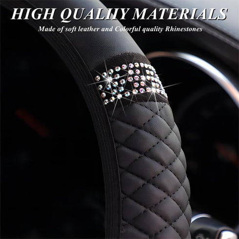 Soft Leather Car Steering Wheel Cover with Sparkly Crystal Diamond, Universal 15 Inch Colorful Rhinestones Elastic Steering Wheel Covers for Women...