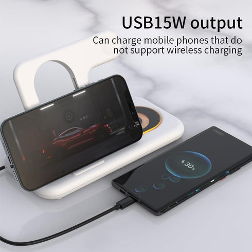 Wireless Charger, 3-1 Fast Charging Station, Double Night Light, Foldable 15W Phone and Watch Charger Station for iPhone 15, 14, 13, 12 Series, Pi...