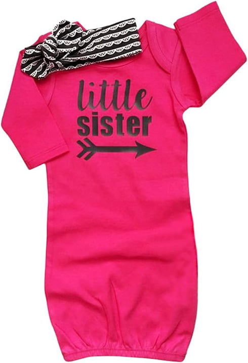 COLOOM Newborn Baby Girl Take Home Outfit Baby Girl Gift Set Baby Gown Little Sister Sleepers with Headband, 0-6Months...