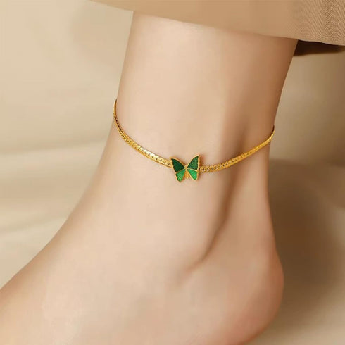 Green Butterfly Anklets for Women Waterproof Dainty 18k Gold Plated Ankle Bracelets Stainless Steel Cuban Link Foot Chain Anklet Summer Beach Foot...