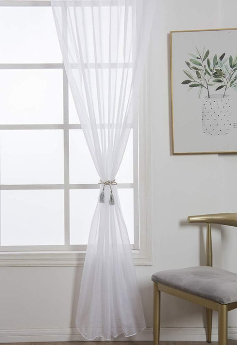 ZebraSmile 1 Panel Tab Top Voile Curtains Loop Sheer Curtains Transparent Window Drapes for Living Bedroom Divide Wedding Big Window Curtains Whit...