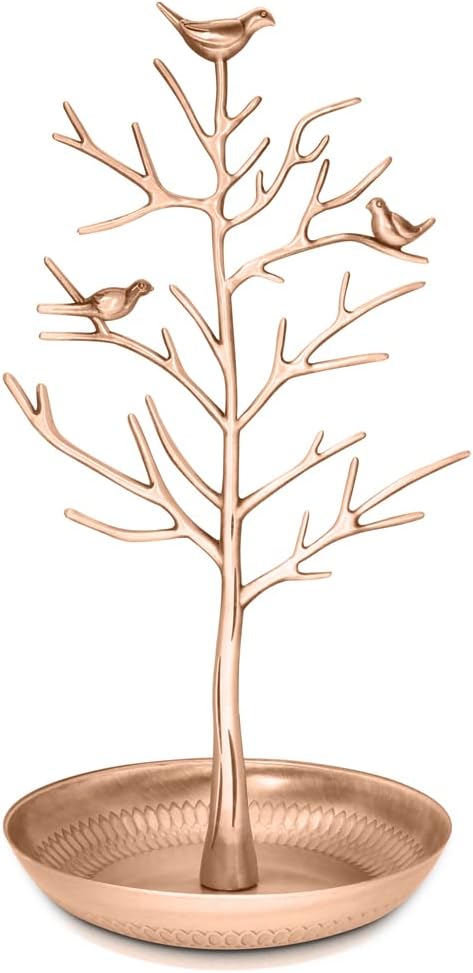 INVIKTUS Silver Birds Tree Jewelry Stand Display Earring Necklace Holder Organizer Rack Tower...
