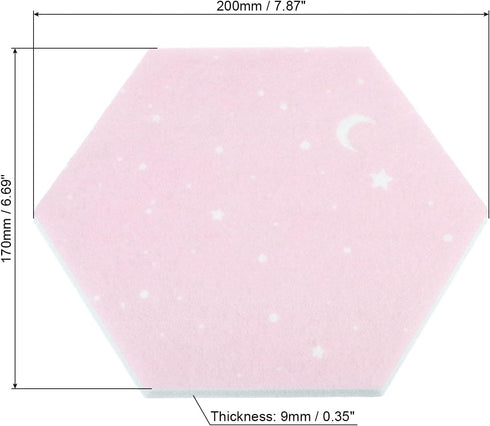 PATIKIL Hexagon Felt Board Tiles, 4 Pack Self Adhesive Mini Moon Wall Pin Bulletin Board with Push Pins for Photos Memos Home Office Decor, Pink...