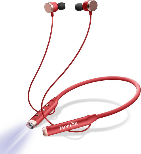 Flashlight Wireless Headphone Neckband Reading Light with Bluetooth Earbuds (Red)......