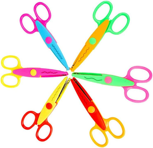 Jialeey Plastic Kids Design Safety Art Scissors Creative Crafts Scissors Paper Scrapbooking Decorative Wave Lace Edge Cutters Set 6 PCS...