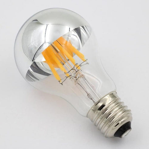 A60 Half Chrome Light Bulbs 3Pack 4 Watts(40W Equivalent) E27 Base LED Filament Vintage Edison Bulb with Mirror Half Chrome Silver Bulbs for Bathr...