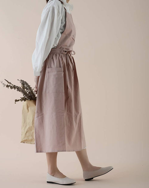 Cotton Pleated Apron Retro Waterdrop Proof Garden Cleaning Pinafore Dress...
