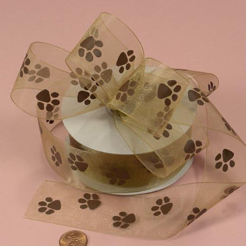 Brown Sheer Paw Prints Ribbon, 1-1/2" X 25Yd...