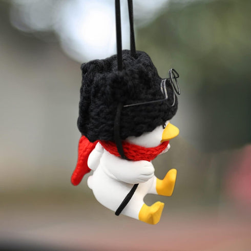 Car Hanging Ornament Swing Duck, Cute Duck Car Mirror Hanging Accessories, Hanging Swing Duck Car Pendant with Red Scarf...