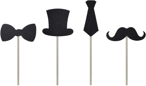 Cupcake Toppers Mini Black Bowtie Mustache Hat Neckcloth Adult Ceremony Birthday Celebration Decorations DIY Home Baby Shower Theme Party Food Fru...