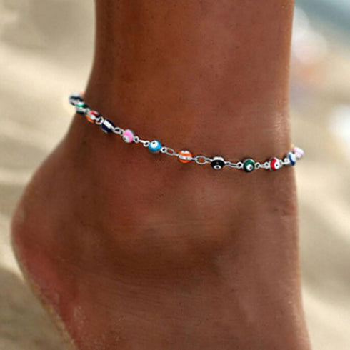 Evil Eye Ankle Bracelet Silver Evil Eye Bead Anklet Beach Fashion Foot Jewelry for Women...
