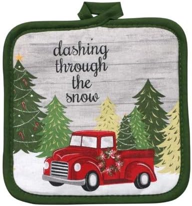 Vintage Truck/Christmas 5 Piece Bundle Package Oven Mitt (1) Kitchen Towels (2) Pot Holders (2)...