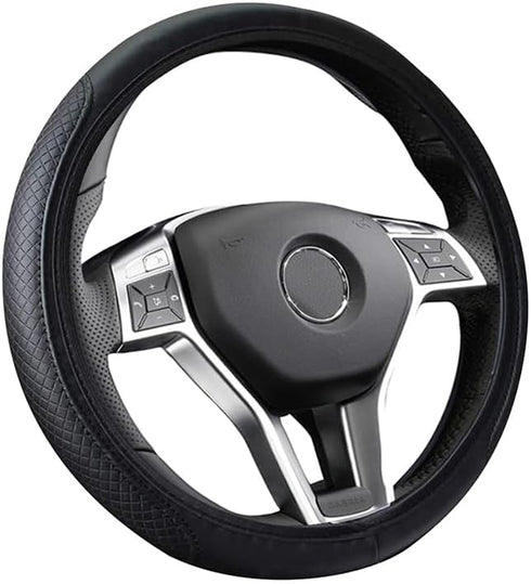 Leather Car Steering Wheel Cover, Classical Leather Automotive Steering Wheel Covers,Breathable, Non-Slip,Elastic, Universal 15 inch Steering Whee...