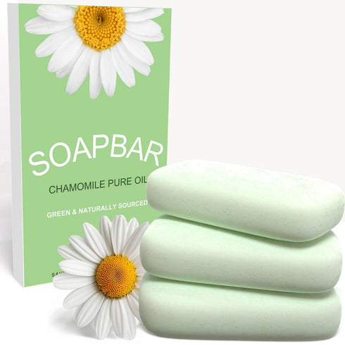 Hypoallergenic Organic Bar Soap - Men & Women with Sensitive Skin - Natural Ingredients with Chamomile Pure Oil, Fragrance-Free, Vegan, No SLS - 3...
