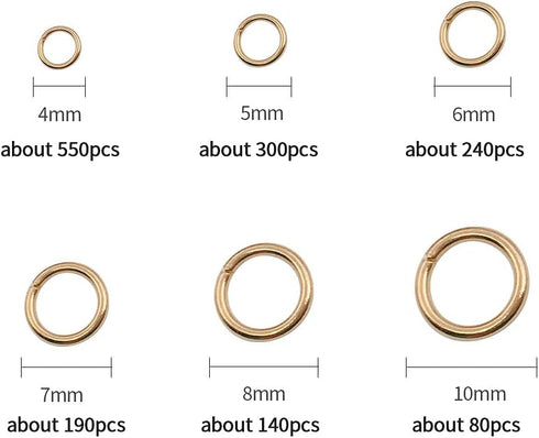 1500Pcs Mixed 6 Sizes Open Jump Rings,4mm 5mm 6mm 7mm 8mm 10mm Jump Ring Jewelry Keychain for Jewelry Making Accessories with 1Pcs Jump Ring Open/...