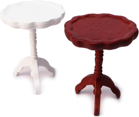 Miniature Dollhouse End Table 1:12 Scale Wooden Furniture Round Side Tea Table Model for Dollhouse Living Room Scene Decoration Gift (Brown)...