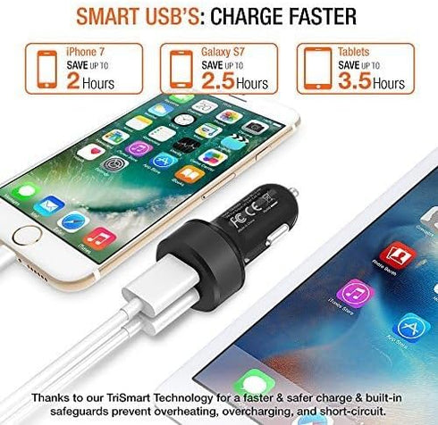 Trianium Car Charger 24W (2 Pack) Dual Charger Adapter, AtomicDrive SmartUSB Compatible iPhone 12 11 Pro Max/XR/XS Max/X/8/7/6s/6 Plus, iPad Pro/A...