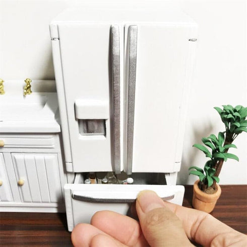 1:12 Scale 1/12 Mini Furniture minihouse Kitchen White Refrigerator Fridge with 2 Doors Furniture Accessories Wooden Refrigerator Fridge Freezer.....