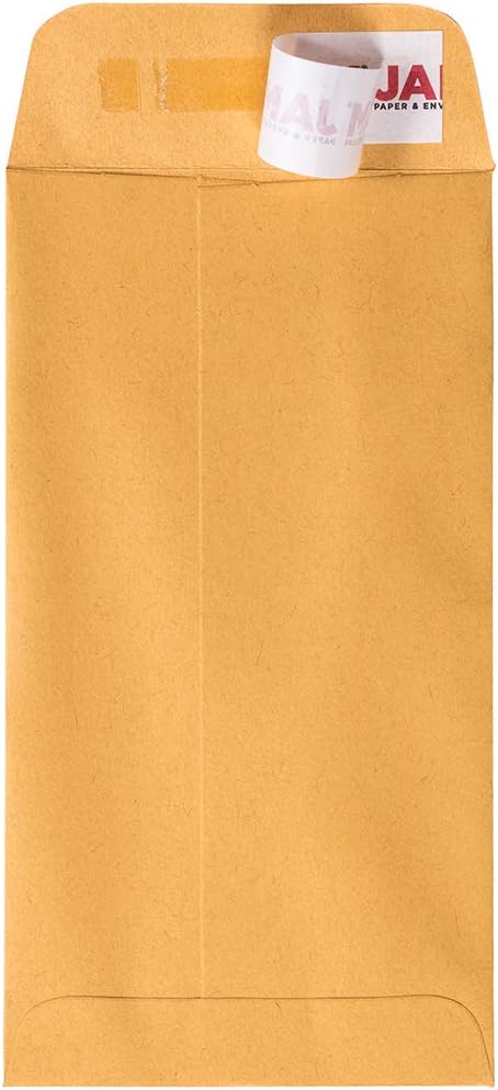 JAM PAPER #7 Coin Business Envelopes with Peel and Seal Closure - 3 1/2 x 6 1/2 - Brown Kraft Manila - 50/Pack...