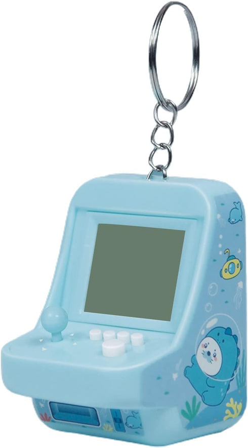 1Pc Blue Micro Player Mini Arcade Machine with Keychain, 26 Classic Game Modes Support Music Mini Building Block Game Console Plug and Play Video ...