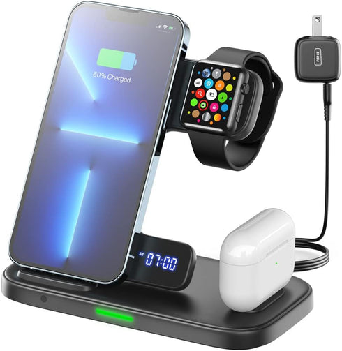 INIU 3 in 1 Wireless Charging Station, 15W Fast Qi-Certified Phone Wireless Charger Stand Dock for Apple Watch Series 8 7 6 5 4 3 SE Ultra, iPhone...